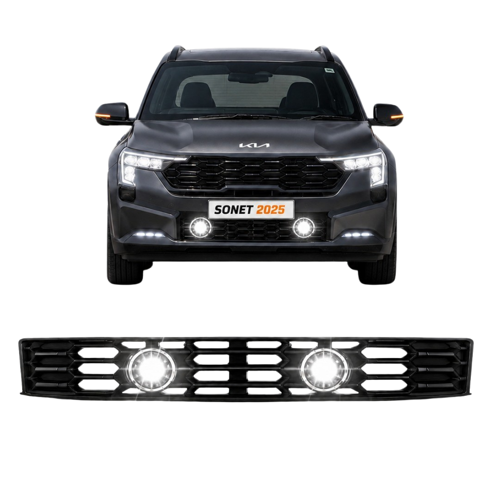 Fog Light Grill for Kia Sonet 2025 3-Inch Single Projector Front Grill | ABS | Single 3-Inch LED / Bi-LED Compatible