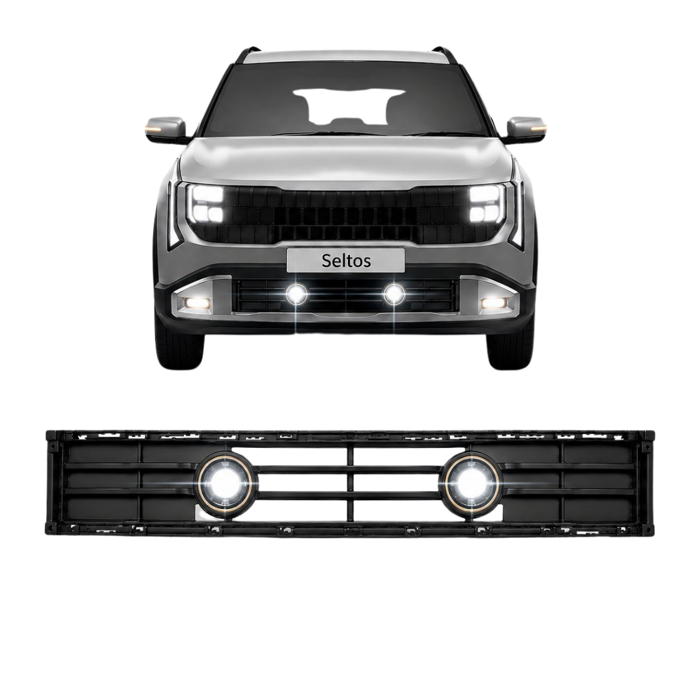 Fog Light Grill for Kia Seltos 2026 Base Model 3-Inch Single Projector Front Grill | ABS | Single 3-Inch LED / Bi-LED Compatible