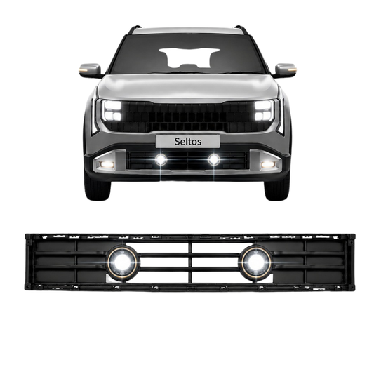 Fog Light Grill for Kia Seltos 2026 Base Model 3-Inch Single Projector Front Grill | ABS | Single 3-Inch LED / Bi-LED Compatible