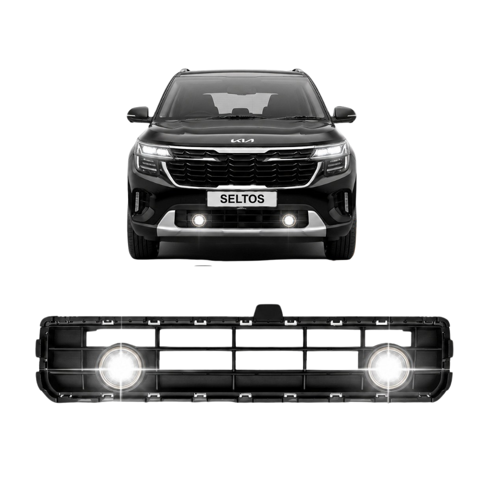Fog Light Grill for Kia Seltos 2023 B/M 3" Single Projector Front Grill | ABS | Single 3-Inch LED / Bi-LED Compatible