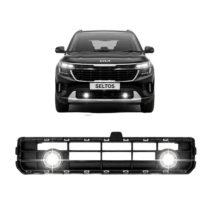 Fog Light Grill for Kia Seltos 2023 B/M 3" Single Projector Front Grill | ABS | Single 3-Inch LED / Bi-LED Compatible