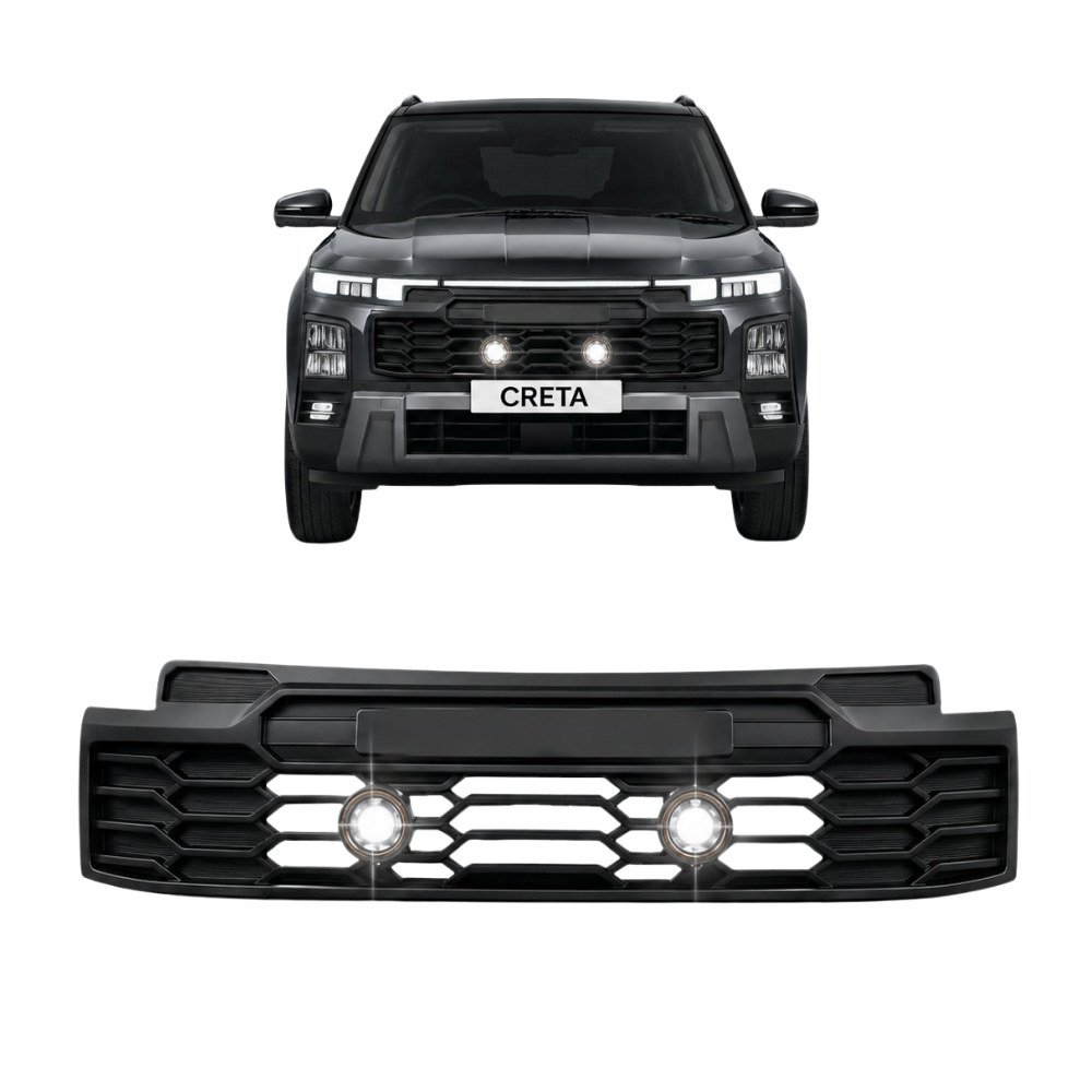 Fog Light Grill for Hyundai Creta 2024 3-Inch Single Projector Front Grill | ABS | Single 3-Inch LED / Bi-LED Compatible