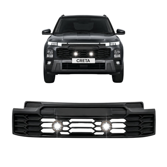 Fog Light Grill for Hyundai Creta 2024 3-Inch Single Projector Front Grill | ABS | Single 3-Inch LED / Bi-LED Compatible