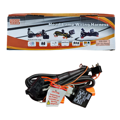 Roots 12003XM H4 Heavy Duty Relay Wiring Harness Kit | 60A (30+30) Relay | High-Power Headlamp Application | Automotive