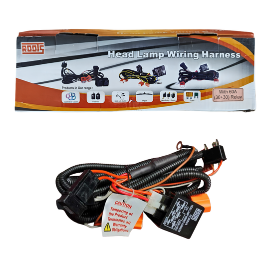 Roots 12003XM H4 Heavy Duty Relay Wiring Harness Kit | 60A (30+30) Relay | High-Power Headlamp Application | Automotive