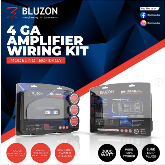 Bluzon | 4 Gauge Amplifier Wiring Kit | 2800W | Pure Copper | Complete Car Audio Installation Kit