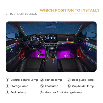 CARDI K4 | Interior Ambient Lighting Kit | 22-in-1 | App & Remote Control | Universal Fit