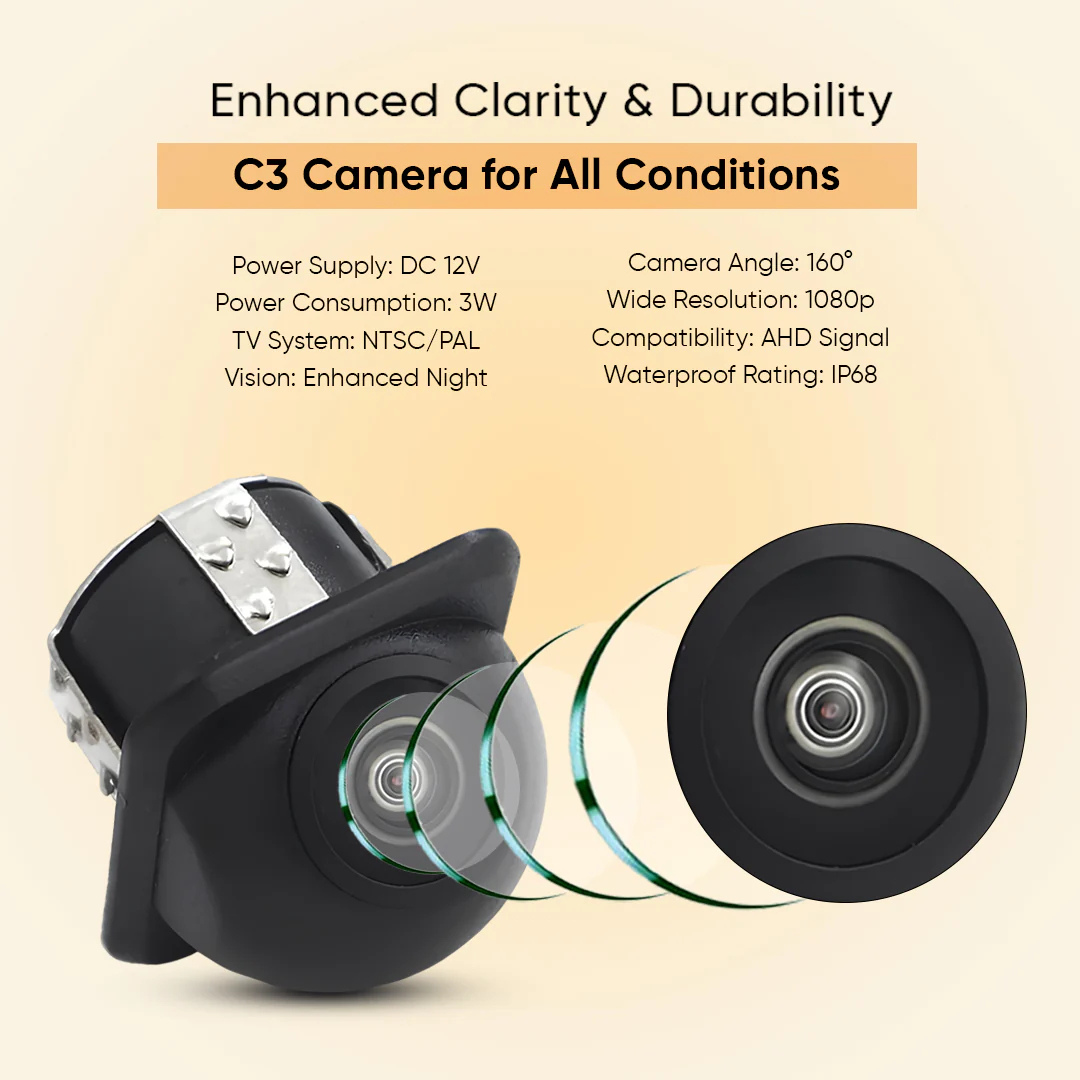 Yuemi C-3 Rear AHD Camera | 1080P • Dome-Cap Style • Wide-Angle + Night Vision