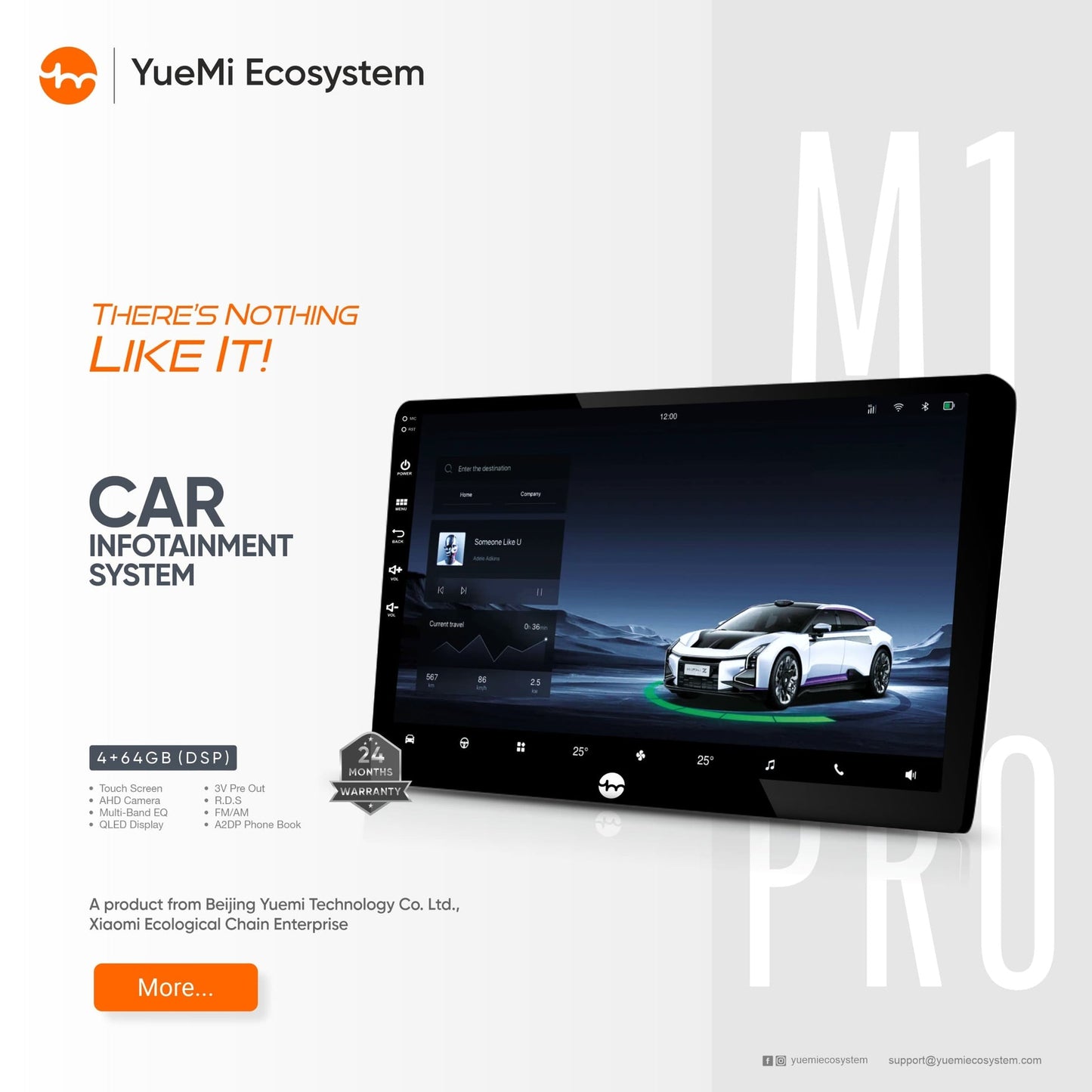 YueMi M1 PRO 4GB RAM 64GB ROM car multimedia player with Wireless CarPlay Android Auto and DSP