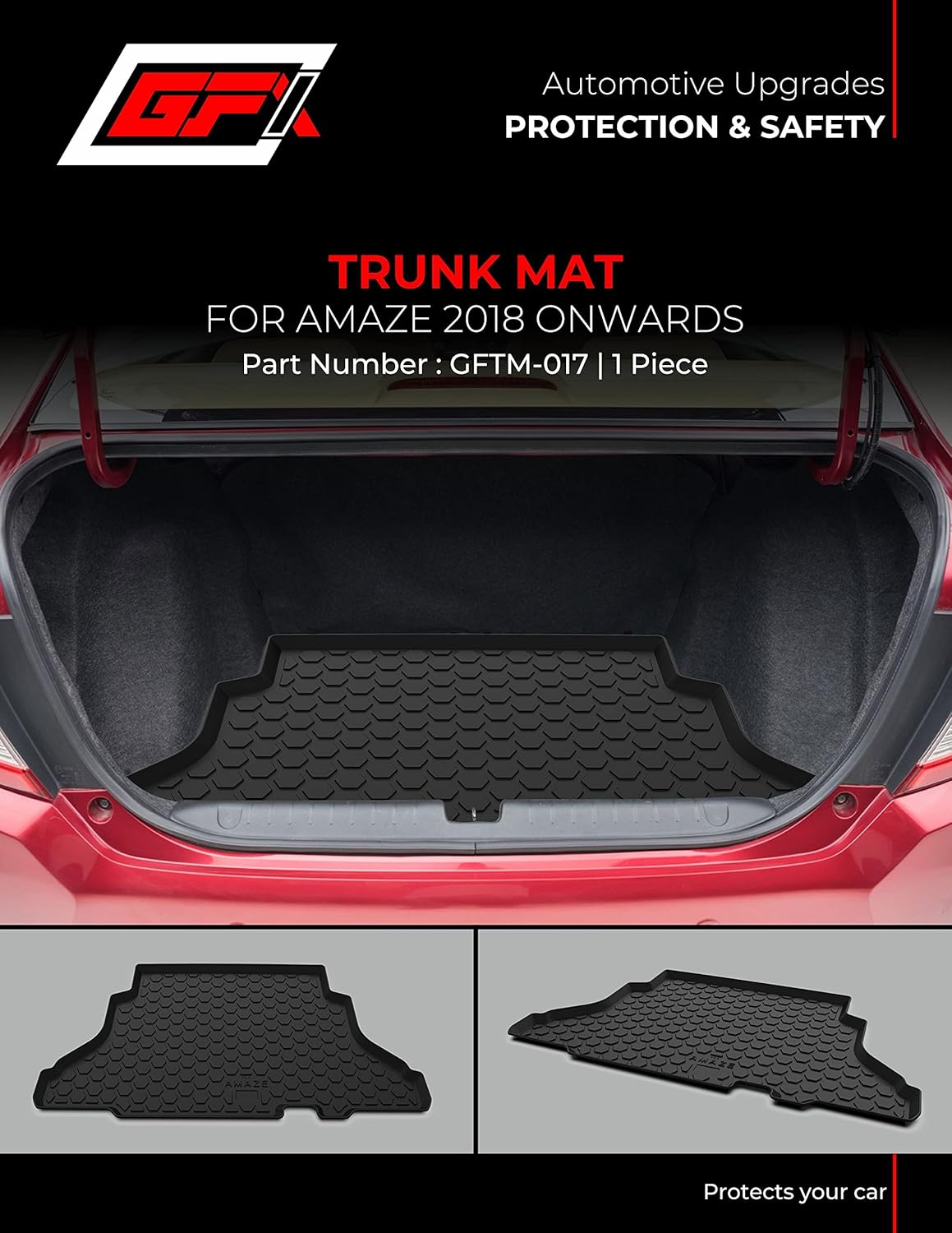 GFX Car Trunk Boot Mat for Honda Amaze (2018 Onwards) | Premium Dicky Mat – Black
