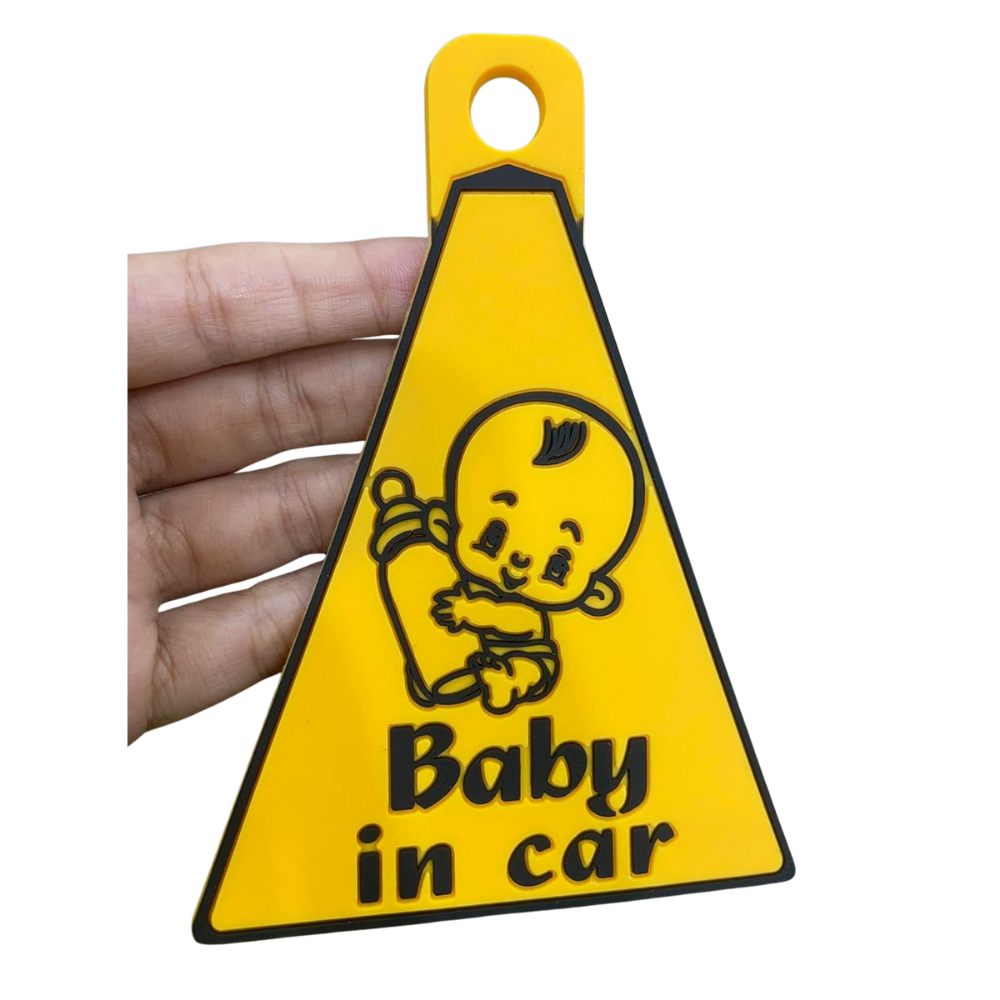 Baby in Car Warning Sign, Triangle Safety Sticker, 13 x 9 cm, Yellow and Black, with Suction Cup
