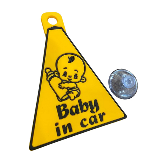 Baby in Car Warning Sign, Triangle Safety Sticker, 13 x 9 cm, Yellow and Black, with Suction Cup