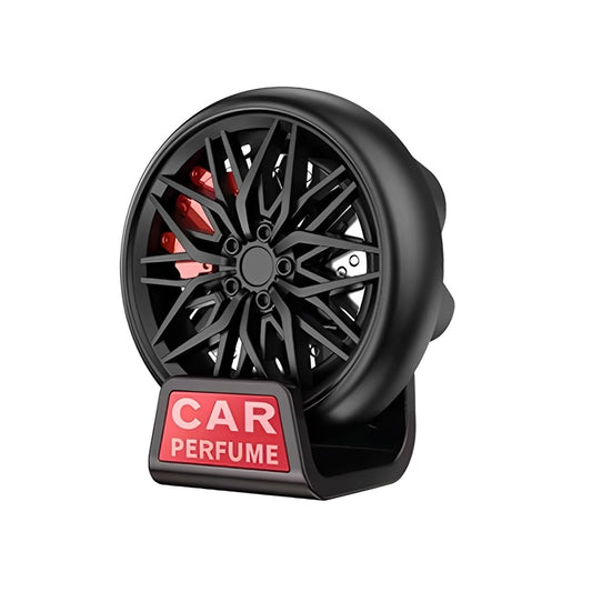 car air freshener AC vent clip wheel hub design red ABS alloy material with auto rotating wheel for stylish car interior fragrance diffusion and decoration