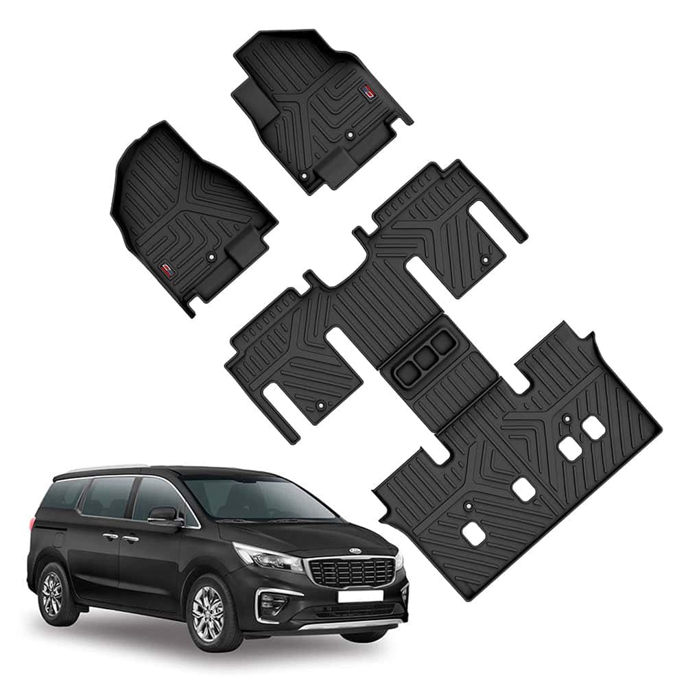 GFX sleek black waterproof anti-slip floor mats for Kia Carnival.
