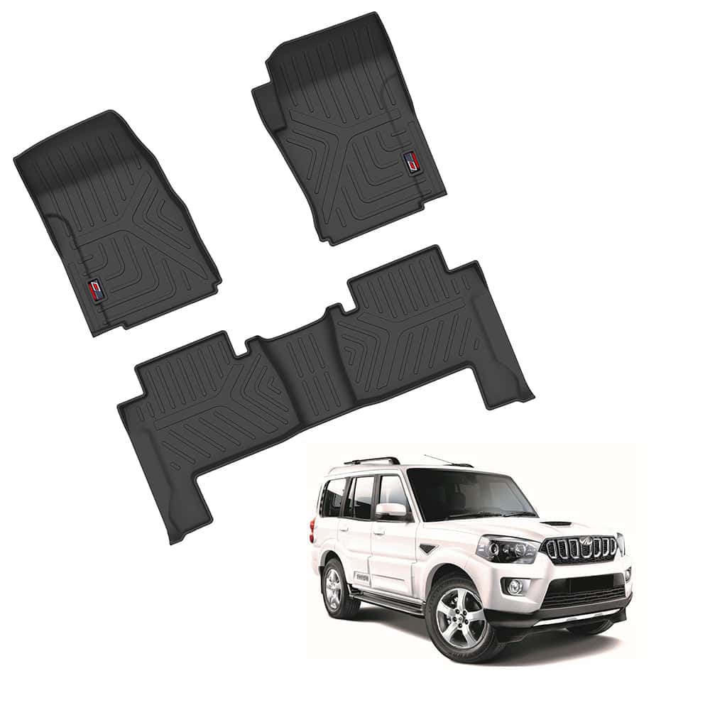 GFX sleek black waterproof anti-slip floor mats for Mahindra Scorpio.