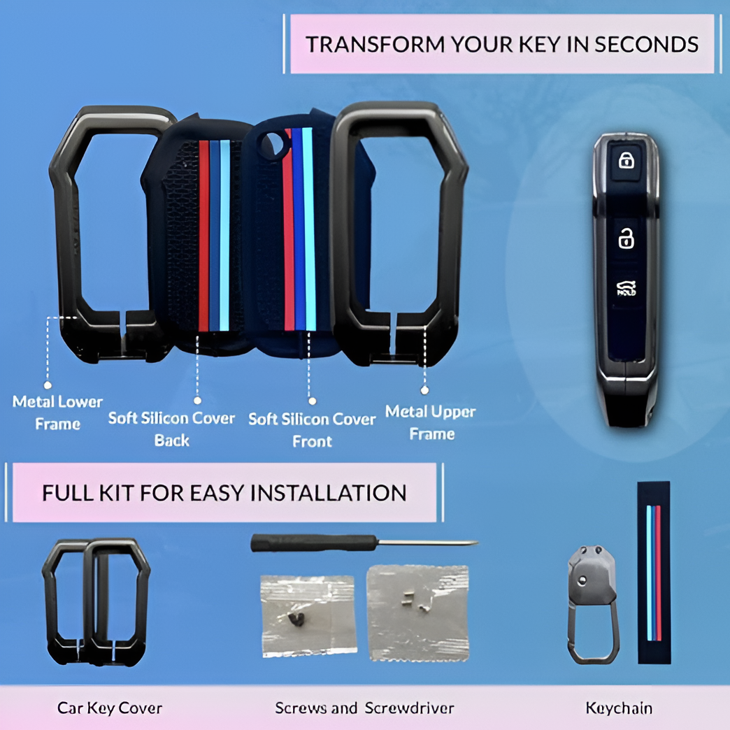 Premium Car key Cover, Kia Seltos, Sonet, Carens Smart Key Cover, for 4-Button Remote, Water-Resistant, 360° Protection