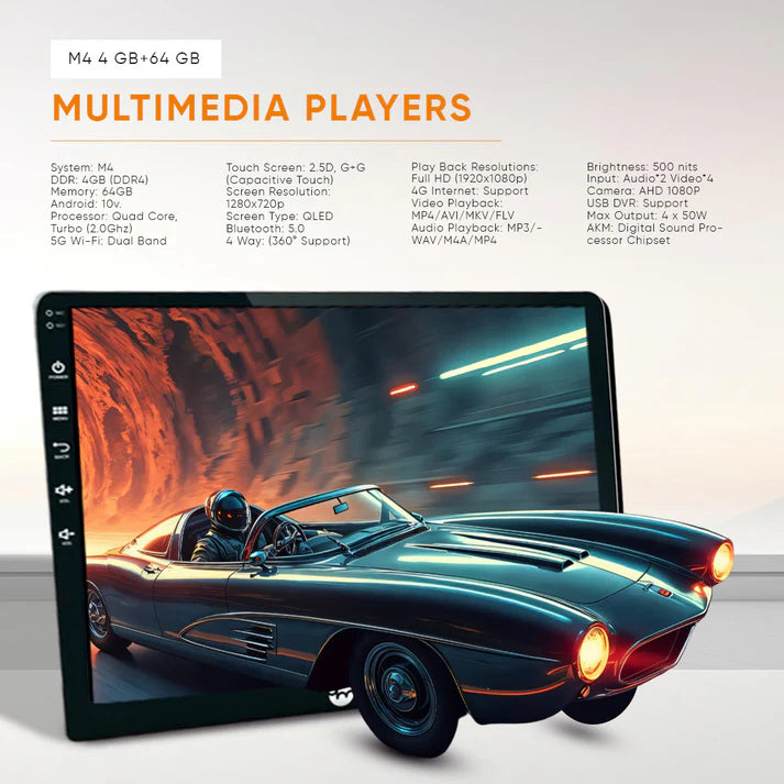 YueMi M4 4GB+64GB Multimedia Player with 360° Birdview, 4G Internet & DSP | DDR4 RAM