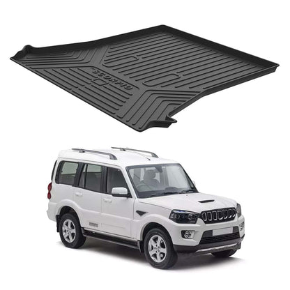 GFX sleek black waterproof dicky trunk mat for Mahindra Scorpio 2017 onwards, anti-slip all-weather car accessory.