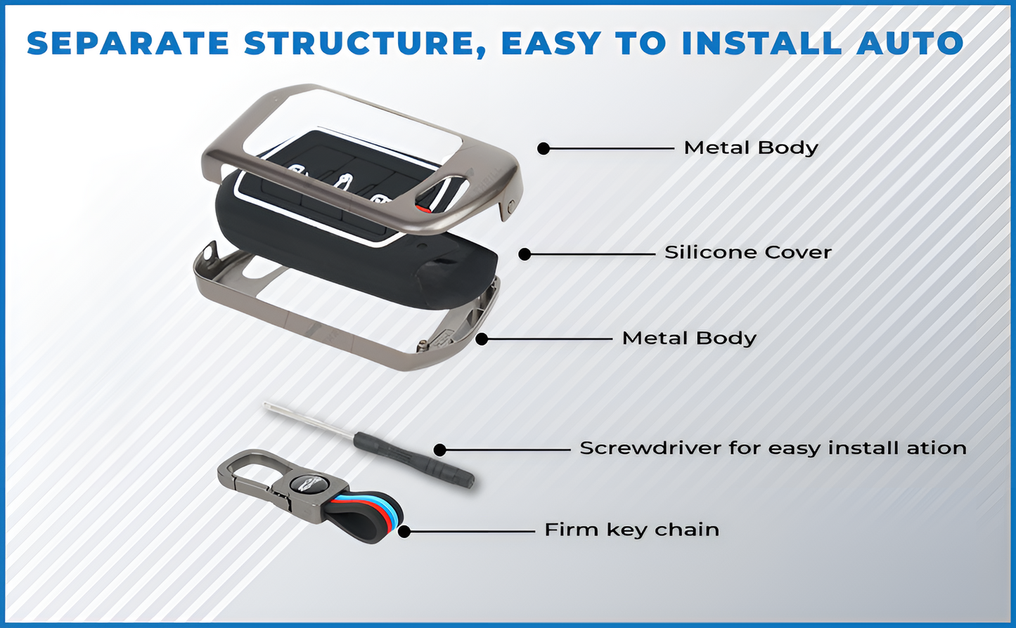 Premium Metal Key Cover for Baleno, Grand Vitara, XL6, Swift, Brezza, Ertiga, 2-Button Smart Key, Black, 360° Protection