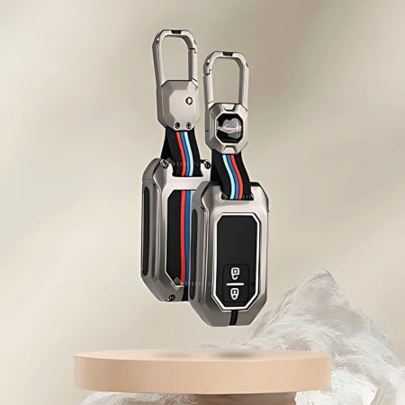 Premium Metal Key Cover for Baleno, Grand Vitara, XL6, Swift, Brezza, Ertiga, 2-Button Smart Key, Black, 360° Protection