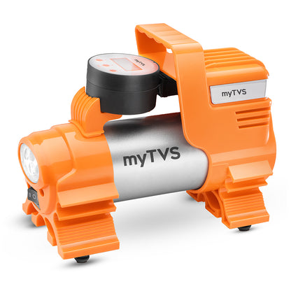 myTVS digital heavy duty car tyre inflator portable air pump for cars with pressure gauge display fast inflation and compact design for roadside use