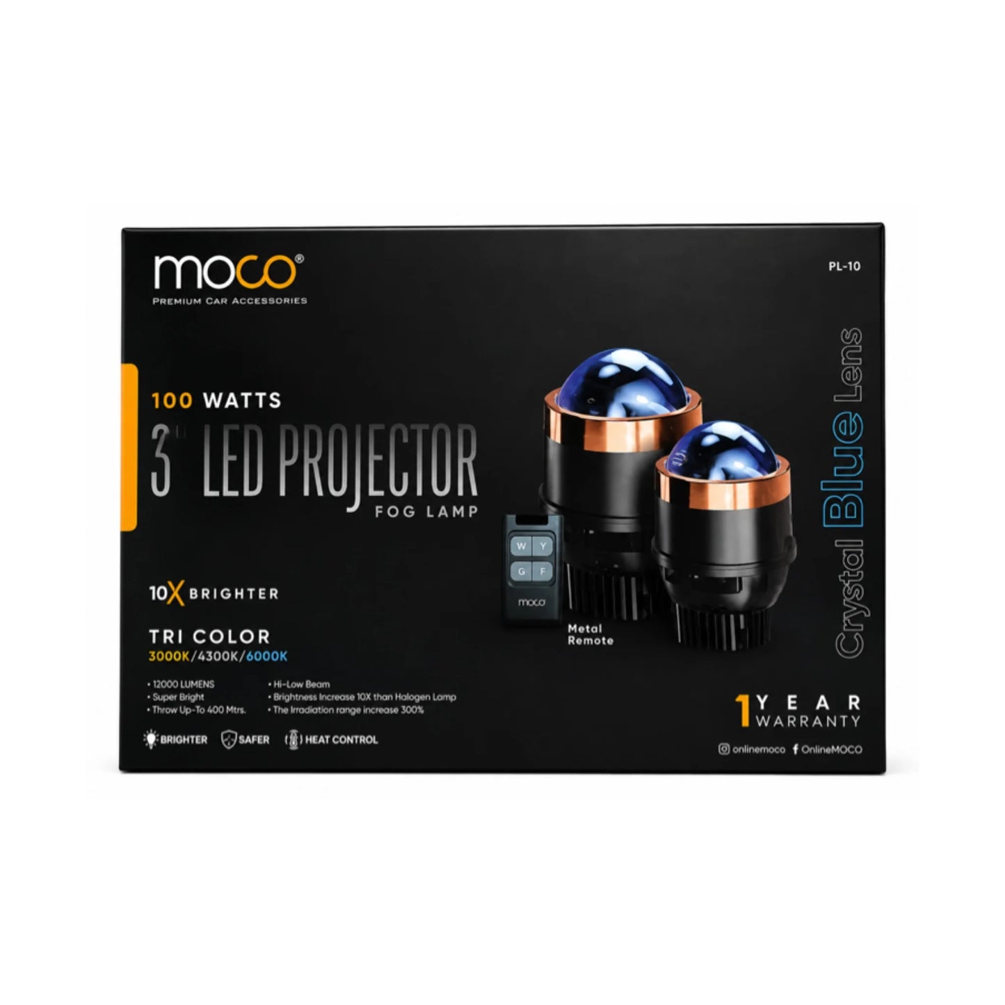MOCO PL-10 3 Inch Tri Color LED Projector Fog Lamp | 100W