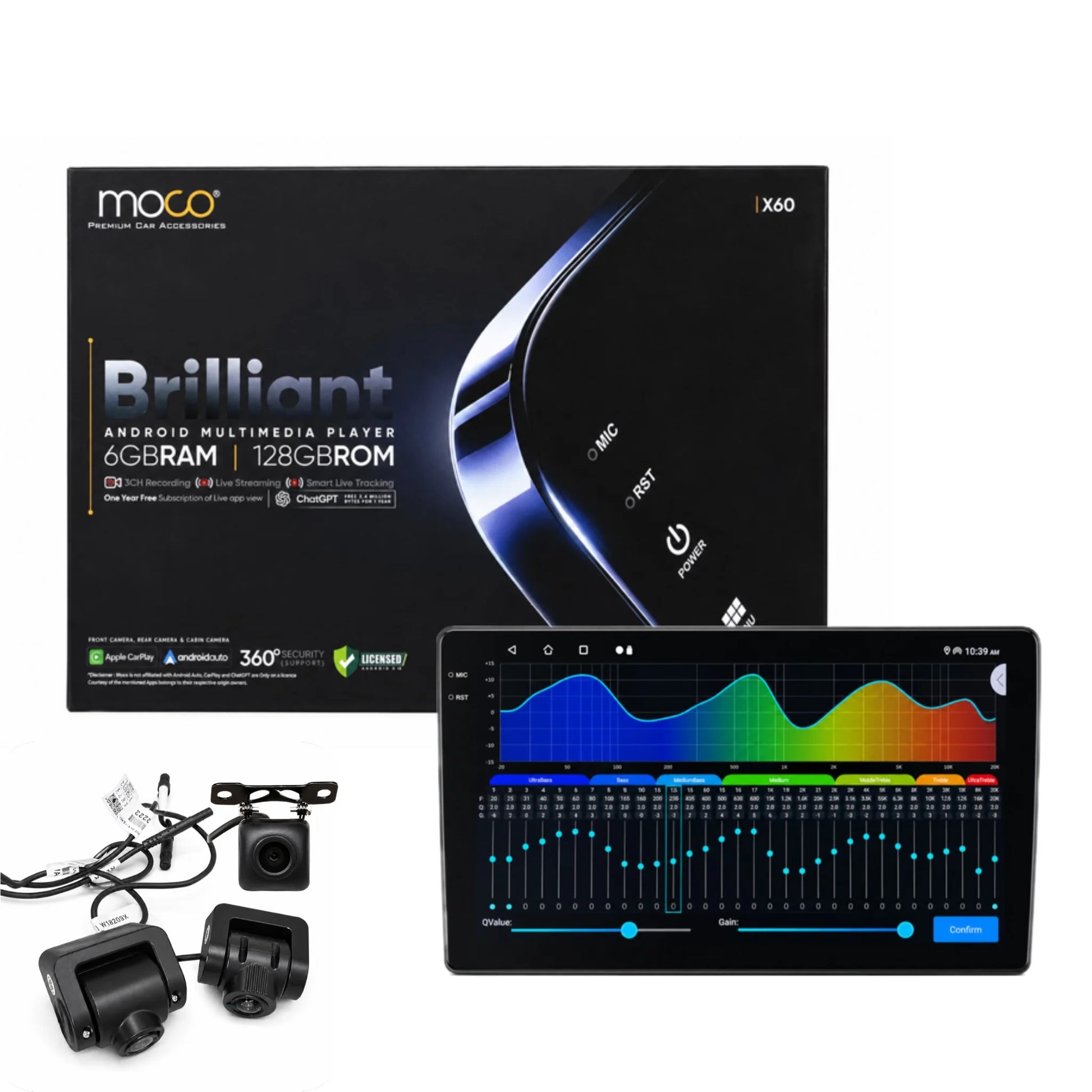 MOCO X60 9-Inch Android Car Stereo | 6GB RAM + 128GB ROM | 4G SIM Support | Wireless CarPlay & Android Auto | 3-Way Camera DVR Recording