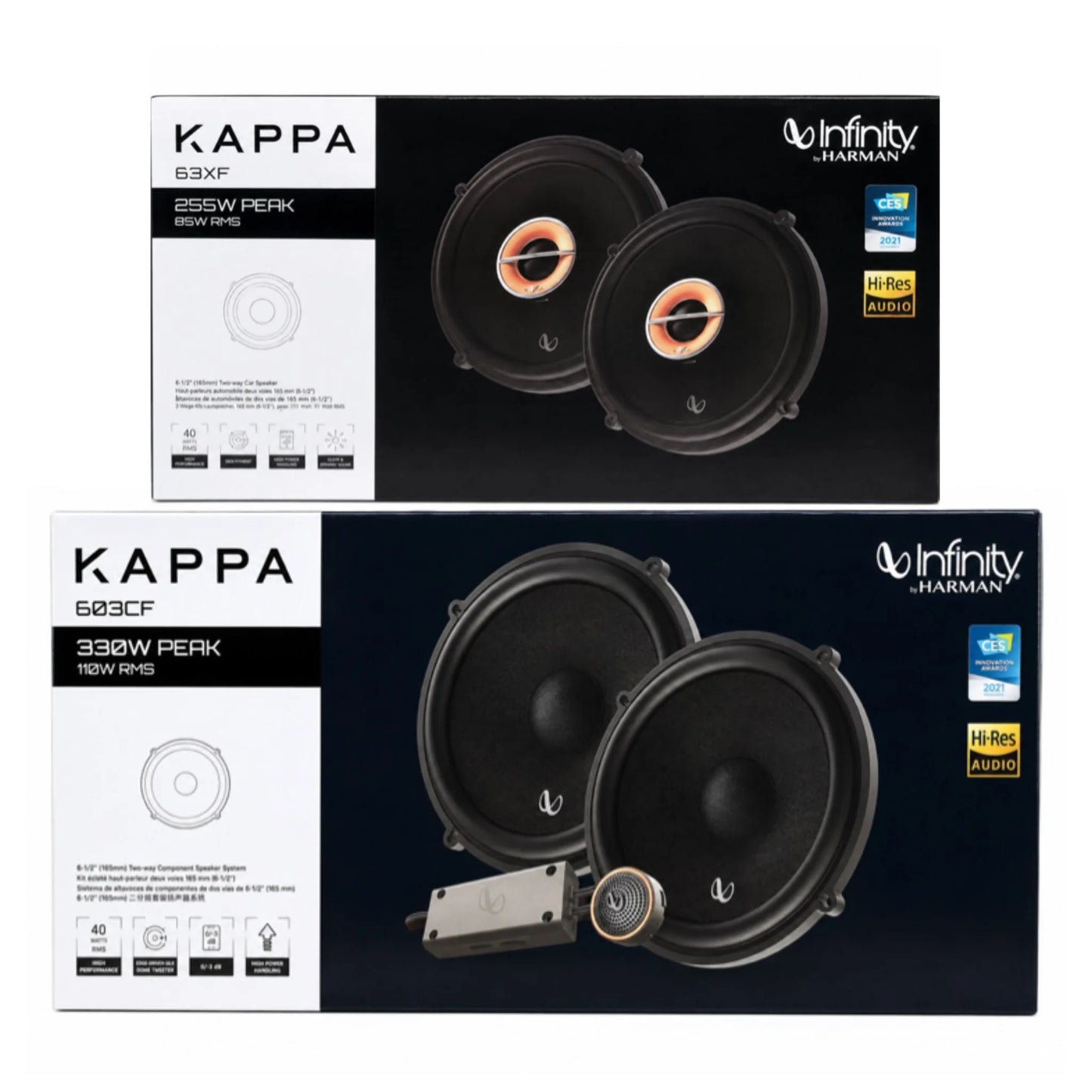 Infinity Kappa Car Speaker Combo | KAPPA-63XF 6.5-Inch Coaxial + KAPPA603CF Component Speakers | Hi-Res Audio