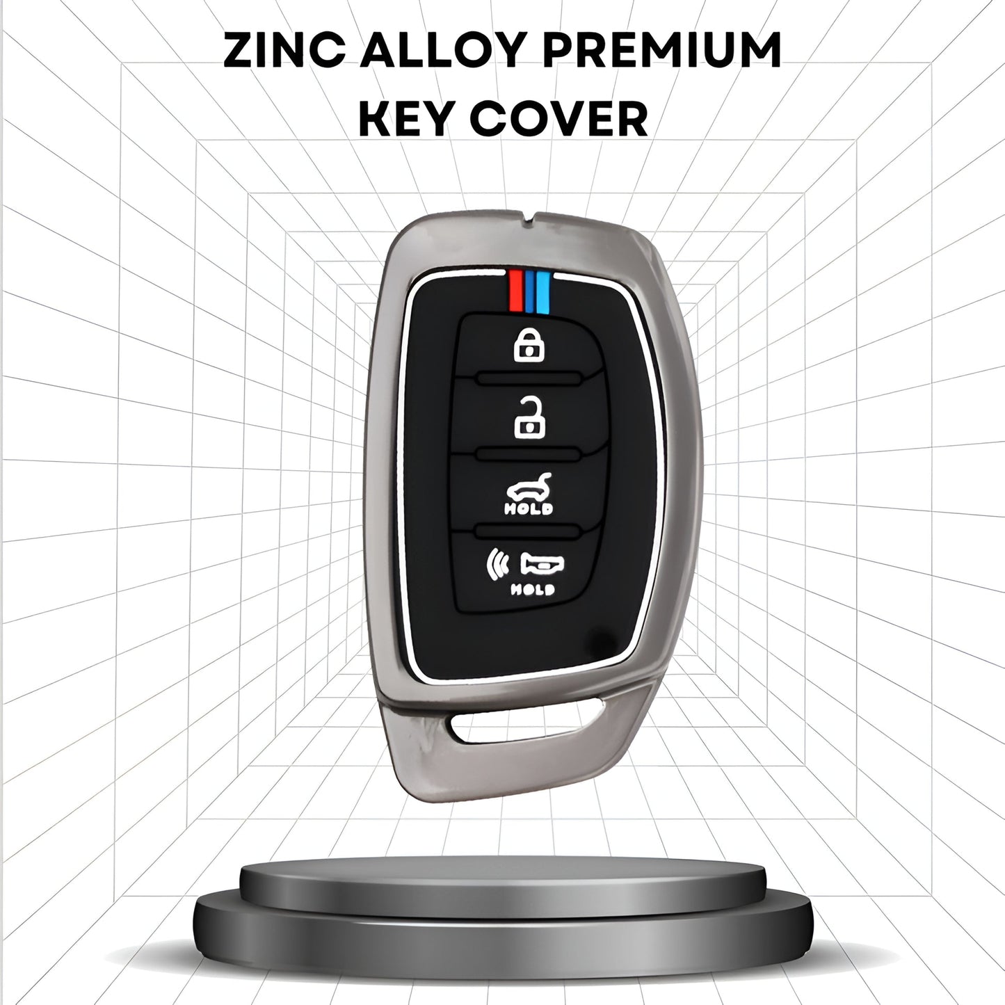premium alloy car key cover with silicone inner guard 360 degree protection compatible with Hyundai Creta i20 Venue Elantra Tucson 4 button smart keys durable stylish case