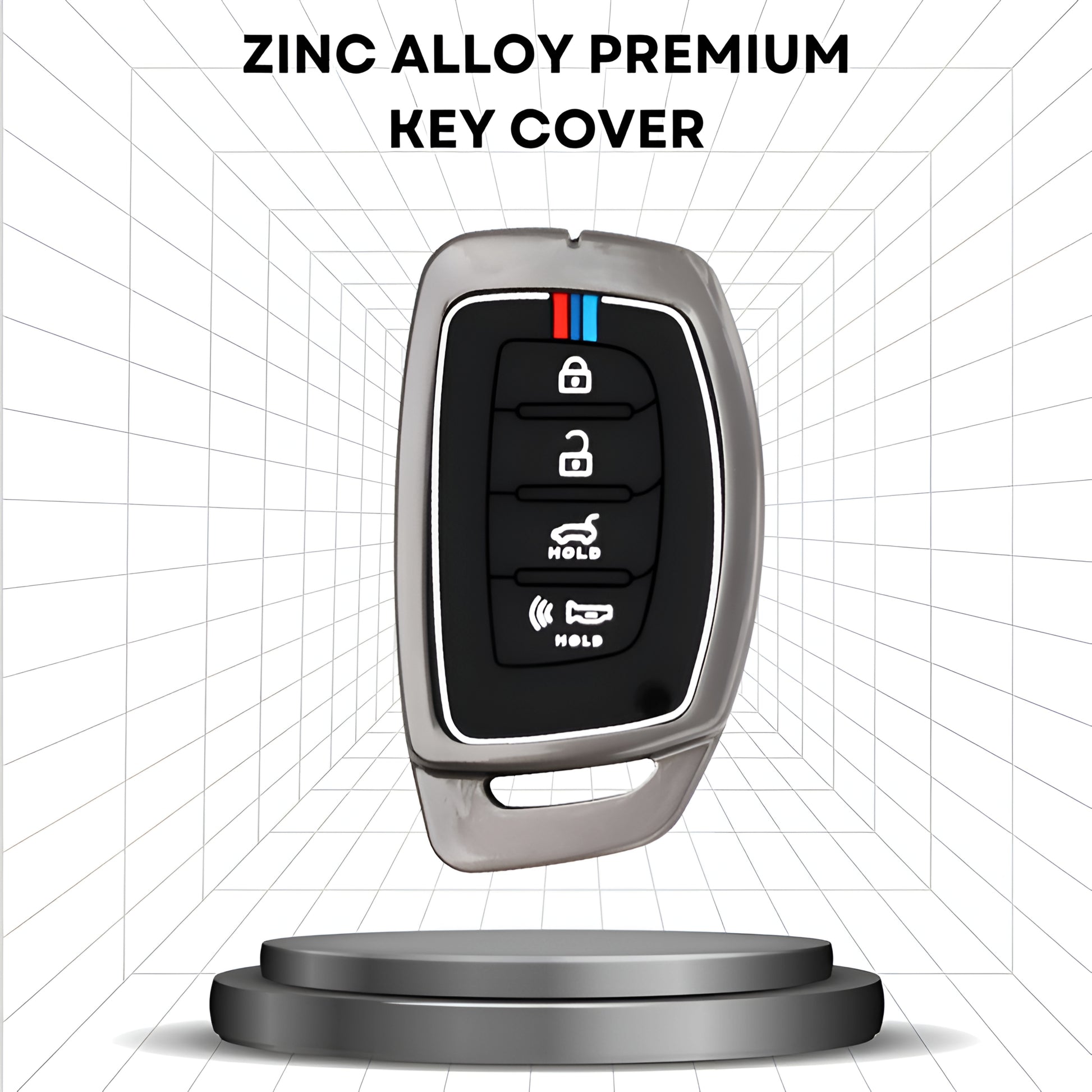 premium alloy car key cover with silicone inner guard 360 degree protection compatible with Hyundai Creta i20 Venue Elantra Tucson 4 button smart keys durable stylish case