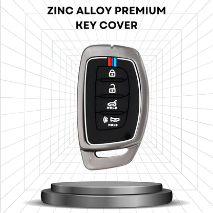 premium alloy car key cover with silicone inner guard 360 degree protection compatible with Hyundai Creta i20 Venue Elantra Tucson 4 button smart keys durable stylish case