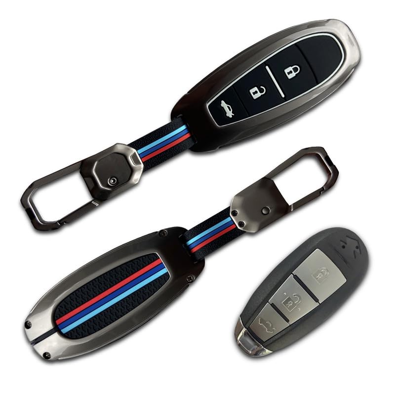 premium metal car key cover for Maruti Suzuki Ciaz Swift Baleno Brezza Ignis S-Cross 3 button smart key providing durable protection and stylish metallic design