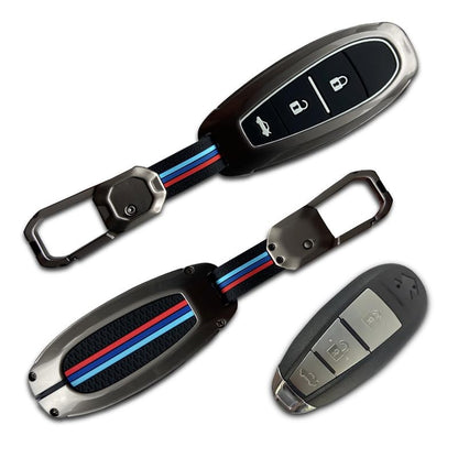 premium metal car key cover for Maruti Suzuki Ciaz Swift Baleno Brezza Ignis S-Cross 3 button smart key providing durable protection and stylish metallic design