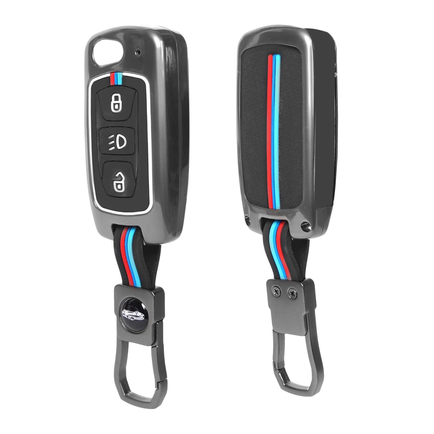 premium metal key cover for Tata 3 button flip key compatible with Nexon Tiago Altroz Punch Safari Hexa Tigor Bolt Zest Storme providing full protection and stylish finish