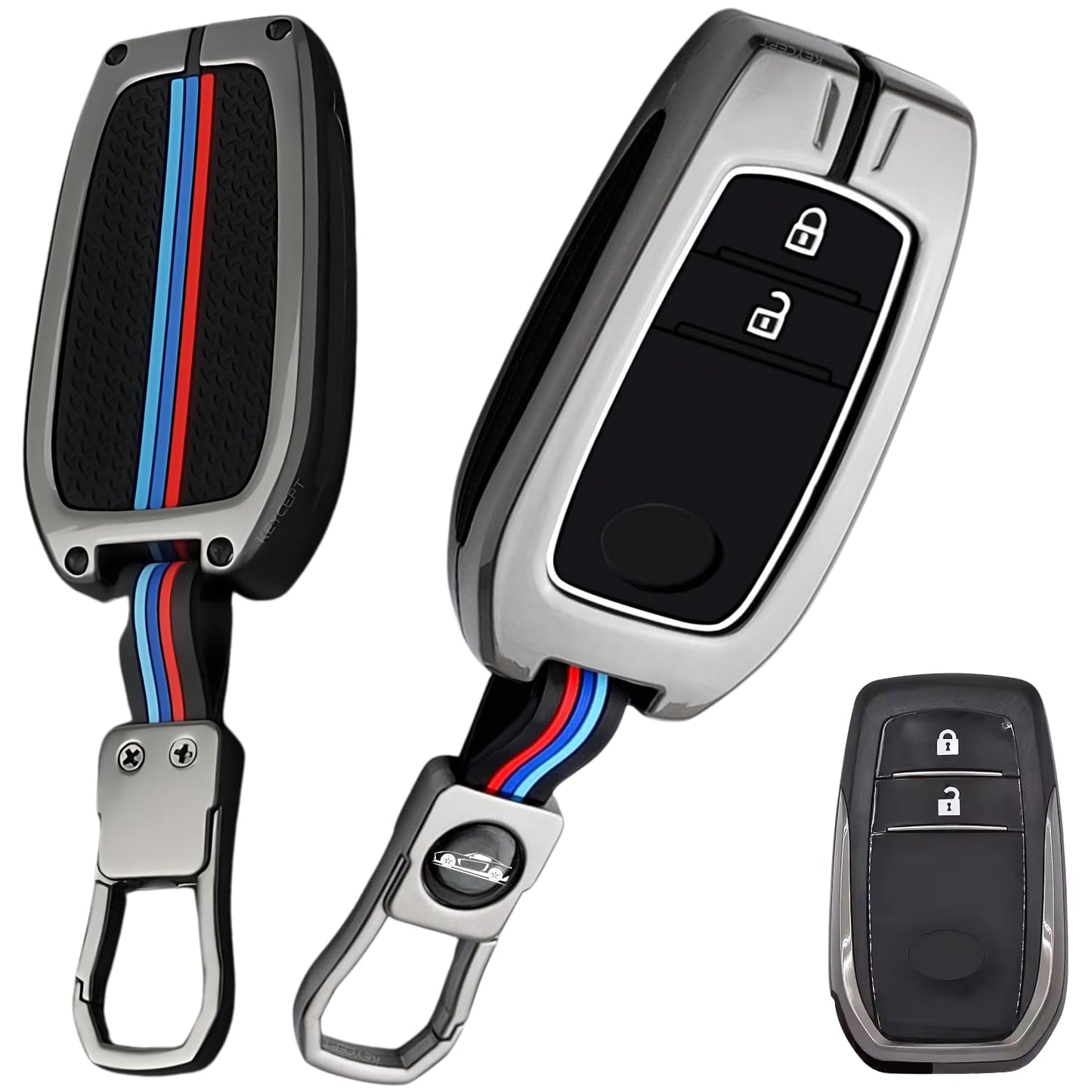 premium metal key cover with keychain zinc alloy case for Toyota Innova Fortuner Land Cruiser Suzuki Invicto Hilux providing full protection and stylish design