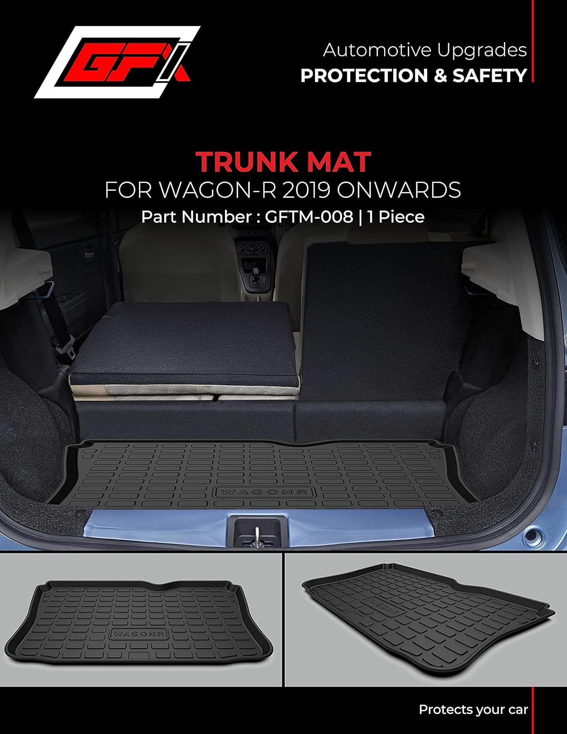 GFX Car Trunk Boot Mat for Wagon R (2019 Onwards) | Premium Dicky Mat – Black